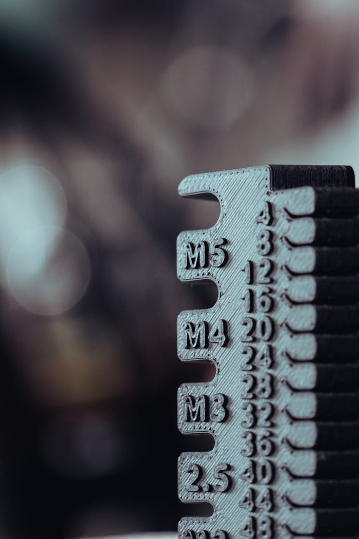 A detailed close-up of a metal measurement device with engraved numbers, ideal for engineering themes.